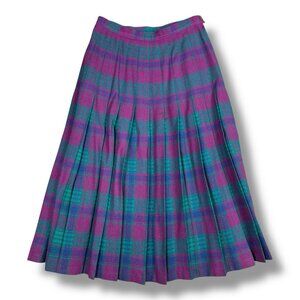 Vtg Pendleton Wool Skirt Size 10 Pink Aqua Plaid Pleated Midi 26x30” *Holes
